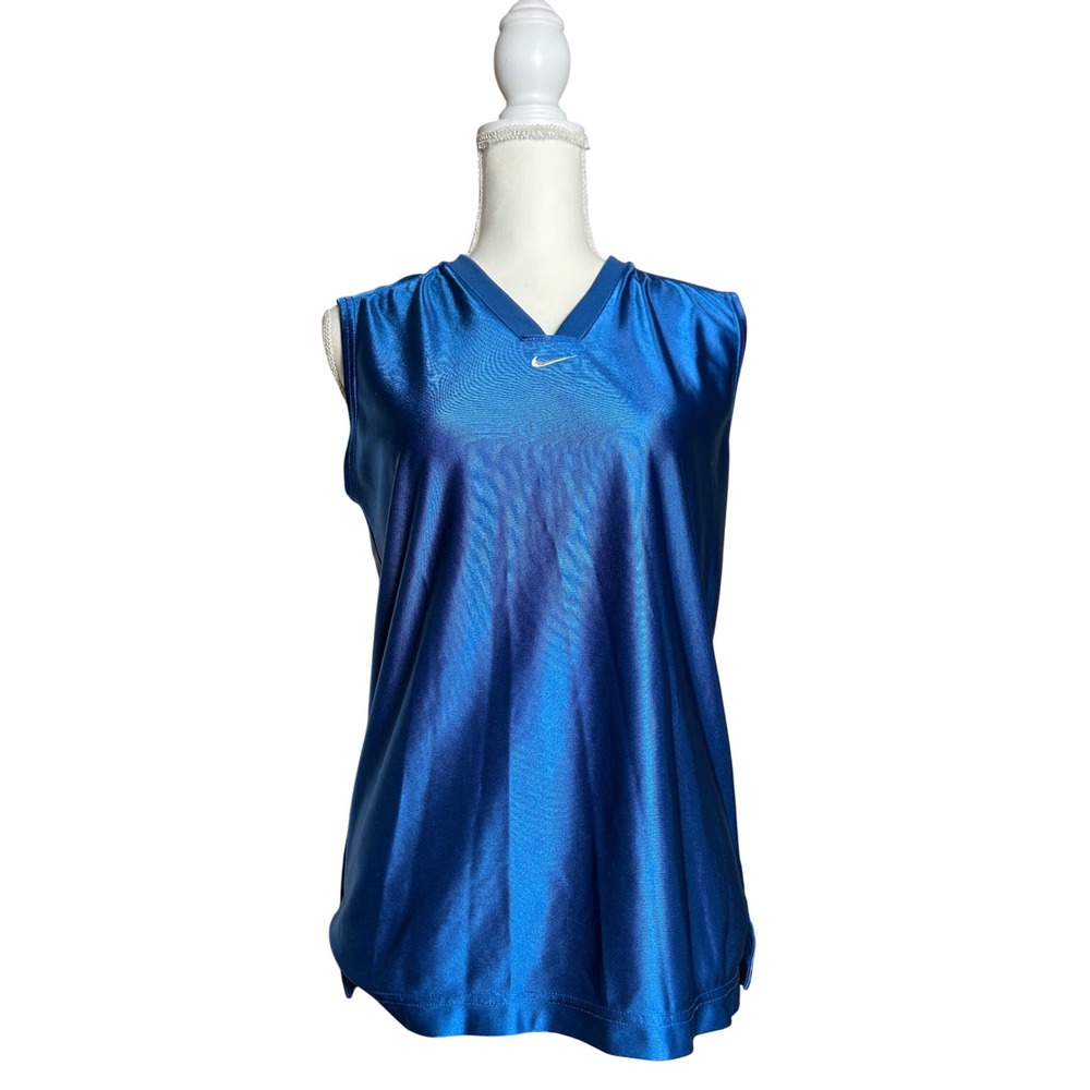 Y2K VTG Nike Women's Blue‎ Sleeveless Athletic Top V Neck Training Jersey Large